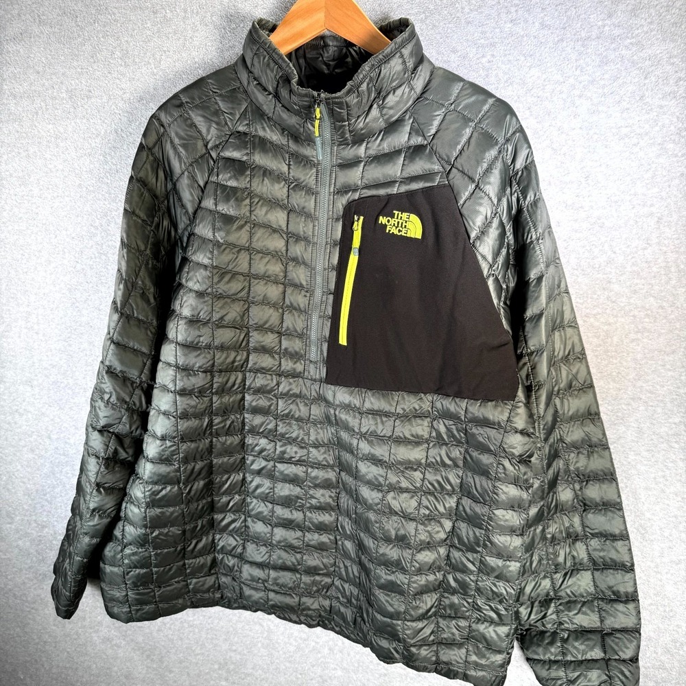 The North Face ThermoBall Jacket Mens XL Olive Gray Half Zip Mock Neck Pullover - Picture 3 of 11